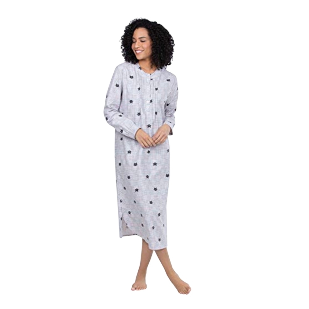 Addison Meadow Plaid Cat Print Flannel Large Night Shirt Womens Sleepshirt Midi
